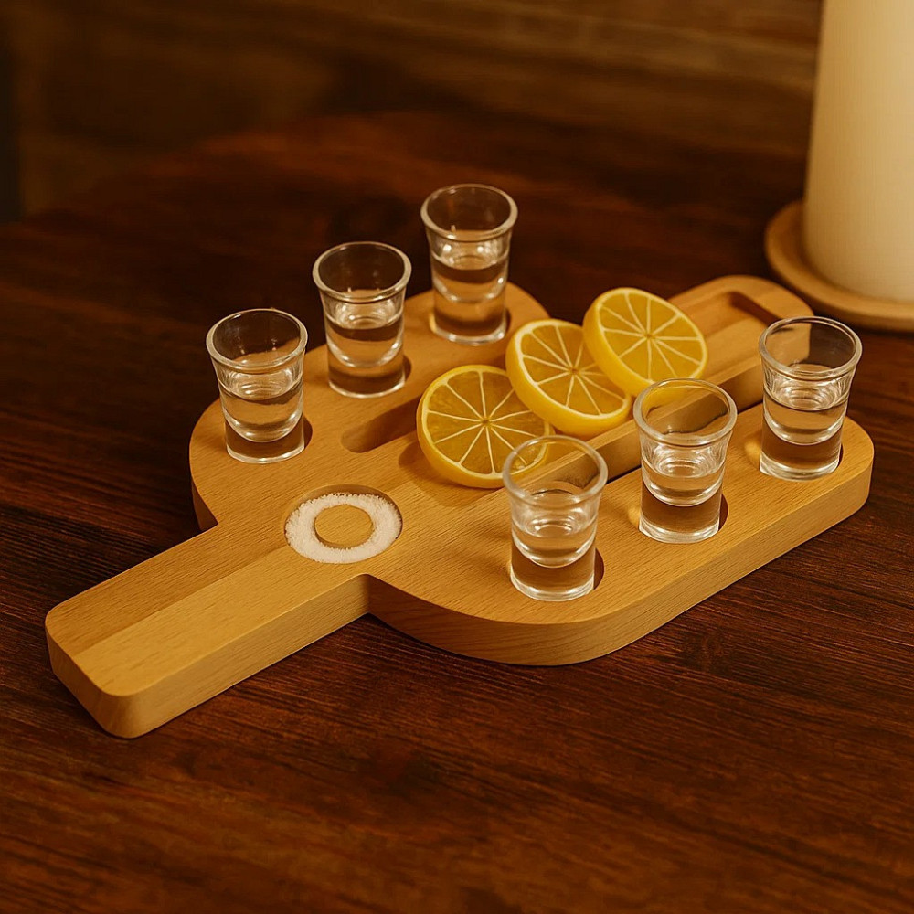 Поднос деревянный для текилы и сервировки, шотница в форме кактуса на 6 шотов для подачи напитков для бара Каменец-Подольский - изображение 4