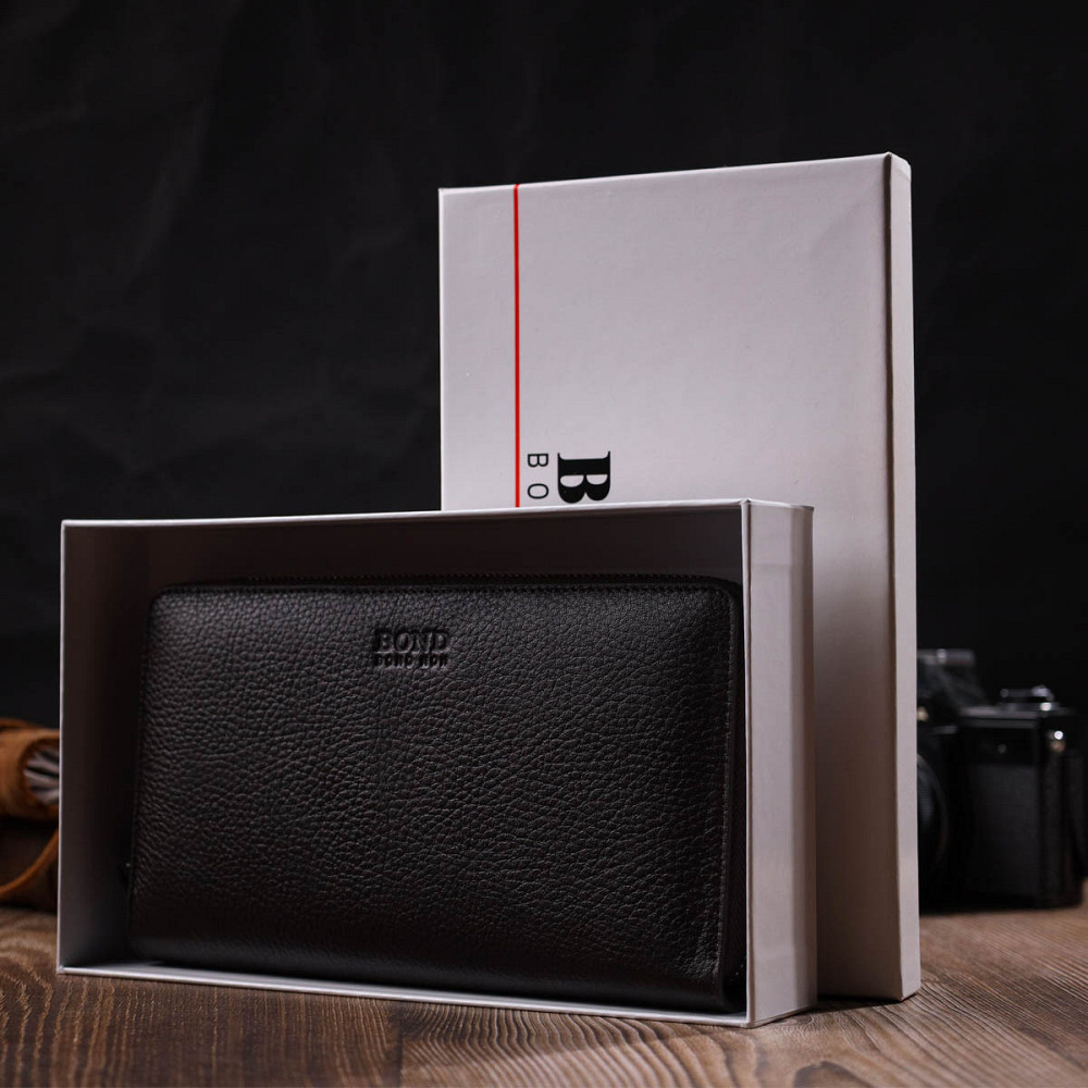 Цікавий чоловічий клатч з одним відділенням із натуральної шкіри BOND 22032 Коричневий Київ - фото 7