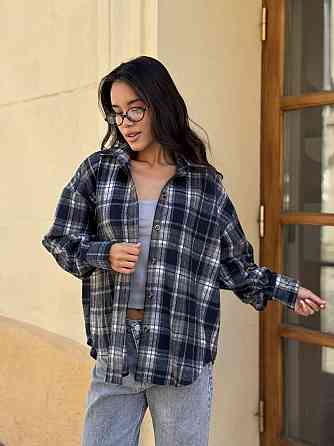 Женская теплая рубашка свободного кроя в клетку турецкая байка Серый, 42/44 Одесса