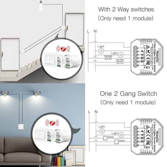 Двухканальный умный Zigbee диммер-модуль MoesGo на 2 кнопки, выключатель света с регулировкой яркости для Tuya Smart Life Киев