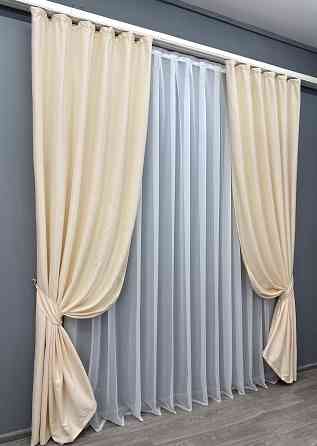 Комплект готових штор VR-Textil Жакард № 1735ш Кремовий 150х270 см 2 шт (33-0703) Київ
