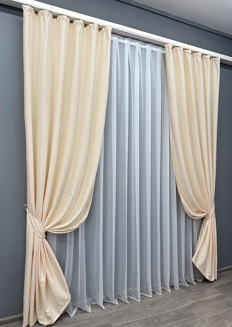 Комплект готових штор VR-Textil Жакард № 1735ш Кремовий 150х270 см 2 шт (33-0703) Київ - фото 3