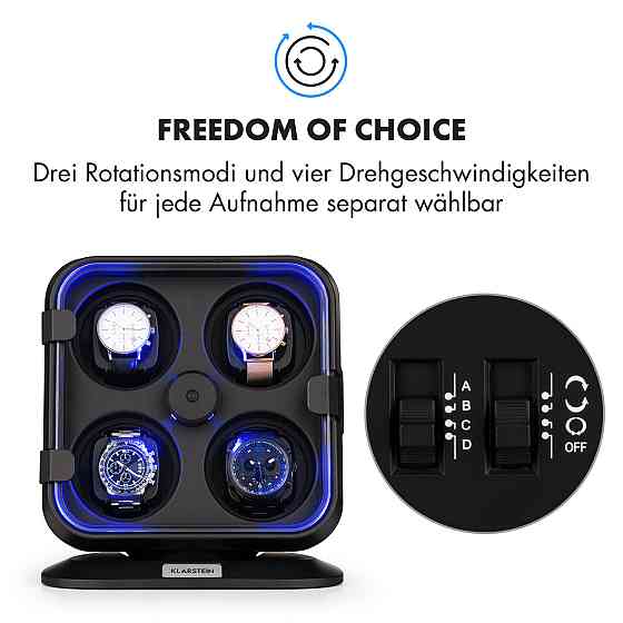 Clover Watch Winder 4 Годинники 3 обертання 4 швидкості LED Чорний (Німеччина, читати опис) Рівне