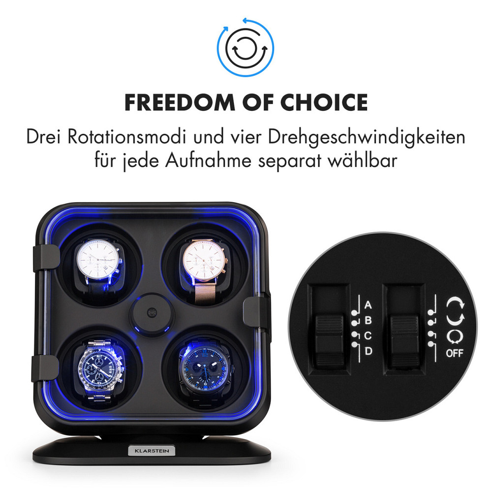 Clover Watch Winder 4 Годинники 3 обертання 4 швидкості LED Чорний (Німеччина, читати опис) Рівне - фото 4