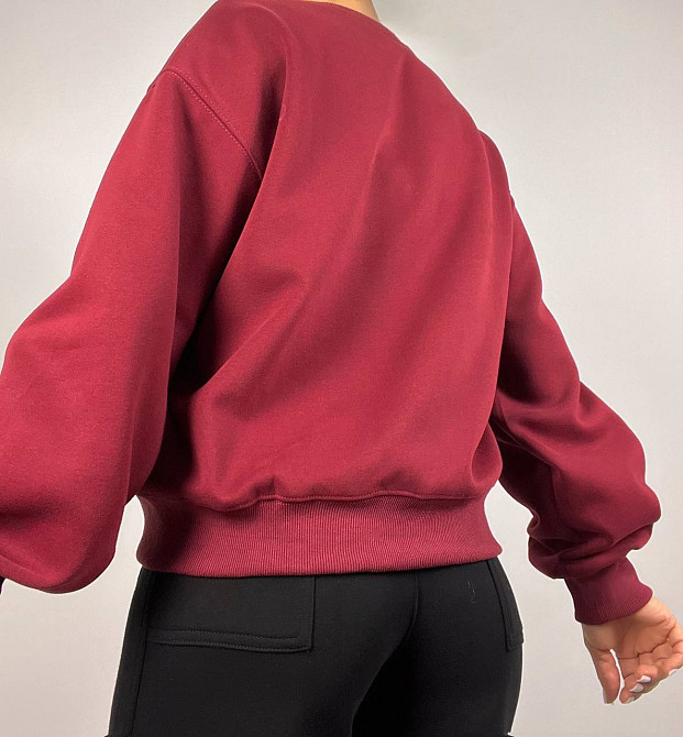 Свитшот женский A-N 25057 с рисунком мишкой впереди оверсайз средней длины комфорт one size, бордовый, one size Киев - изображение 14