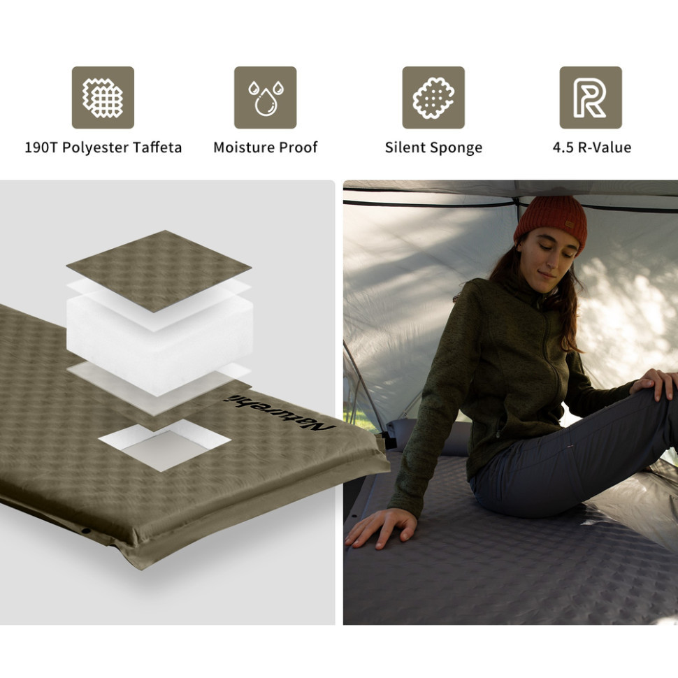 Килимок самонадувний одномісний з подушкою Naturehike CNK2300DZ014, 30мм, темно-зелений Київ - фото 5