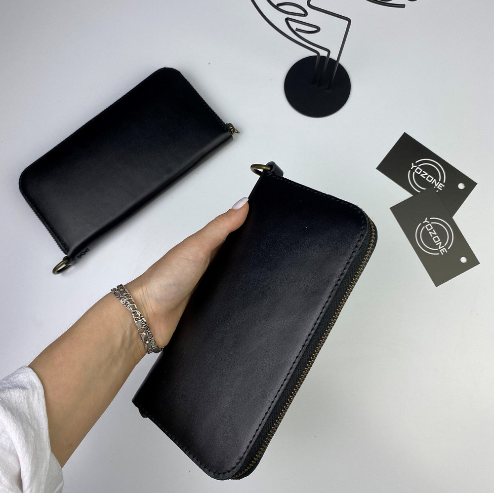 Чоловічий гаманець на блискавці шкіряний, місткий гаманець з відділеннями, чорнийMasterSem Київ - фото 1