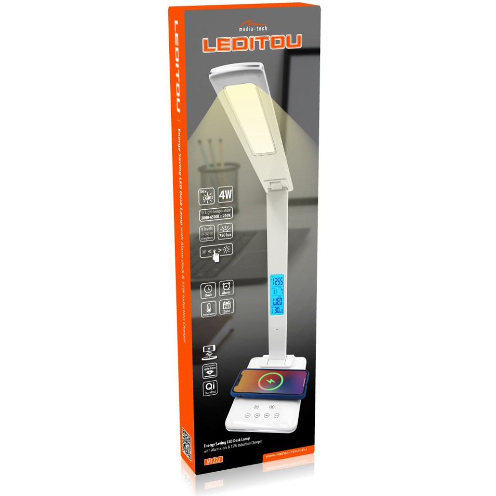 LED лампа настільна Media-Tech LEDITOU MT222,  4W 6500K, 15W QI з вбудованим WRL, біла Вінниця - фото 12