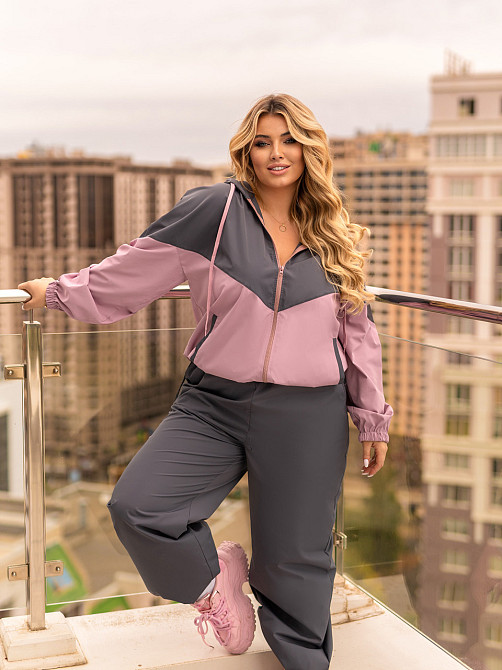 Стильний жіночий костюм з плащівки "Wolf"| Батал Графіт + фрезовий, 50-52 Київ - фото 4