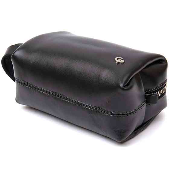 Шкіряна глянсова чоловіча косметичка GRANDE PELLE 11413 Чорний Київ