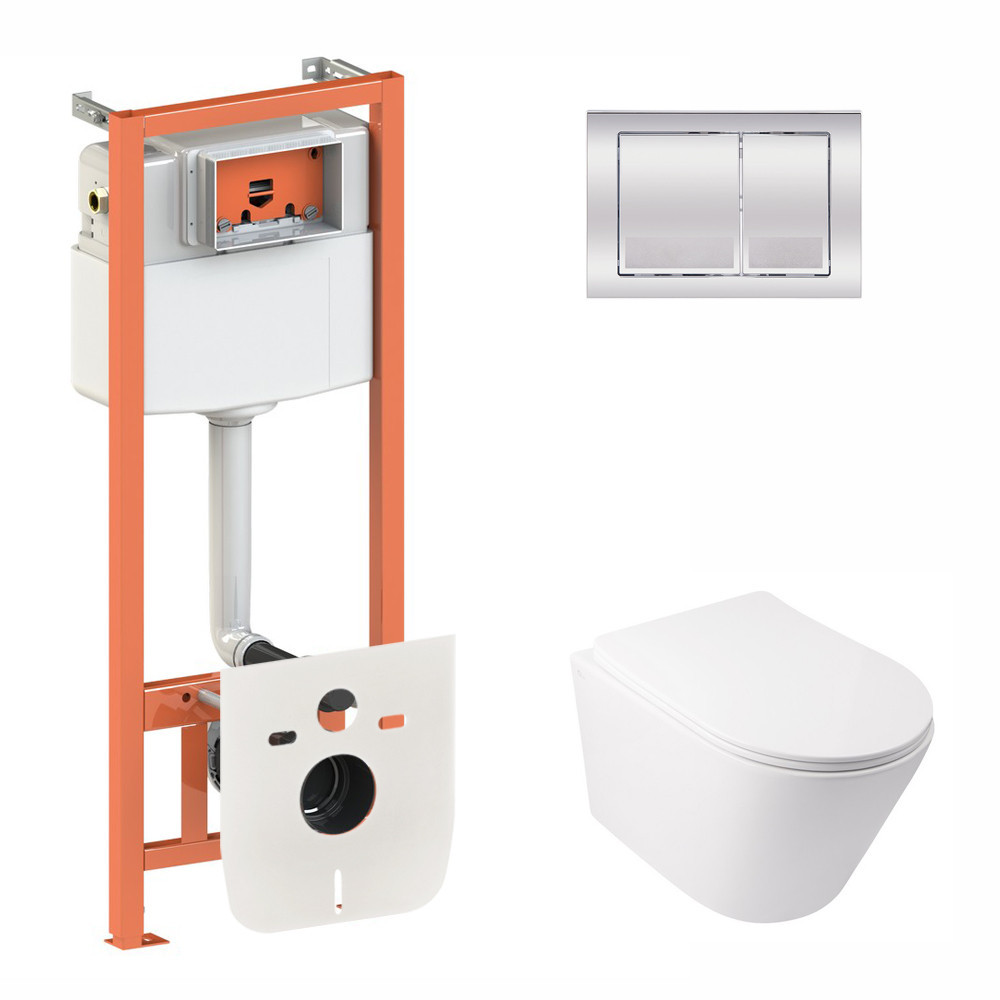 Готове рішення Qtap для ванної кімнати: підвісний унітаз Swan Rimless 520х360х320 + комплект інсталяції Nest 4 в 1 (квадратна Київ - фото 1