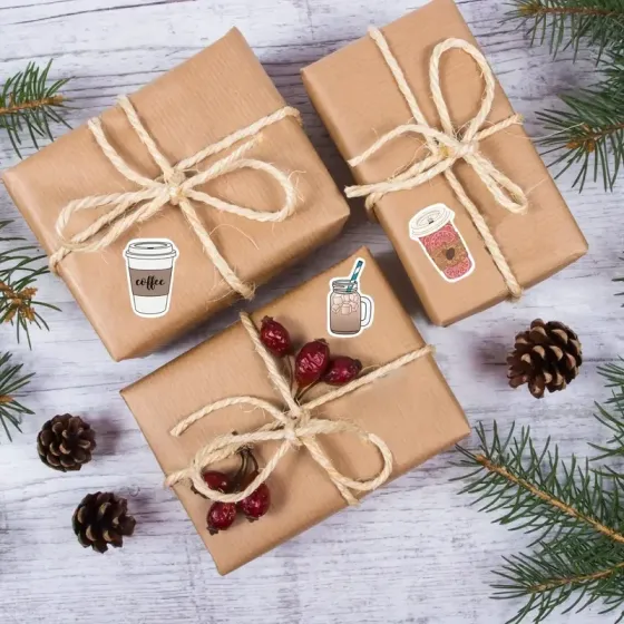 Набір наклейок із кавою – 500 шт (10 дизайнів) у рулоні Київ