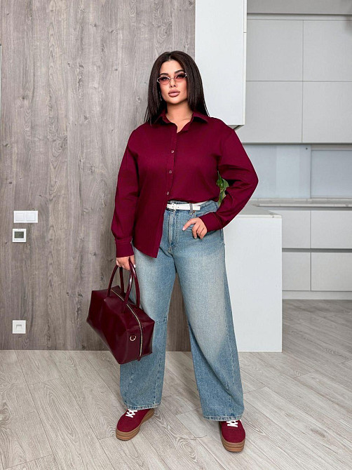 Женская базовая оверсайз рубашка из коттона Бургунди, 48/52 Одесса - изображение 5