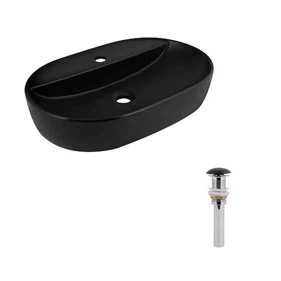 Комплект Qtap Scorpio: Раковина накладная 600x400x120 мм, Matt Black, овальная + Донный клапан Pop-up PU03 Киев