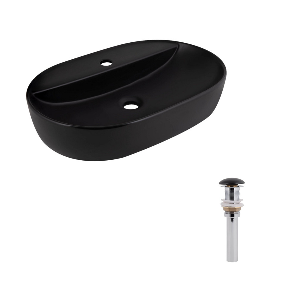 Комплект Qtap Scorpio: Раковина накладная 600x400x120 мм, Matt Black, овальная + Донный клапан Pop-up PU03 Киев - изображение 1