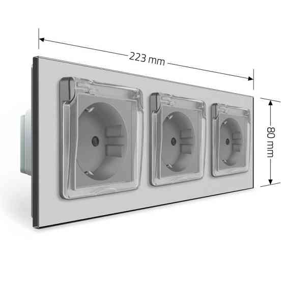 LIVOLO Потрійна електрична розетка вологозахисна з кришкою IP44 з заземленням, LIVOLO, сіра, ск Коломия