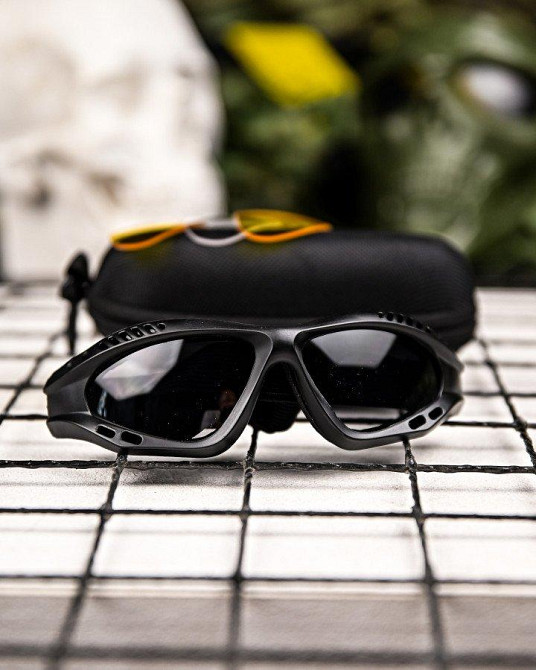 Тактические защитные очки с сменными линзами, вентилируемые black ПП7828 Одесса - изображение 1