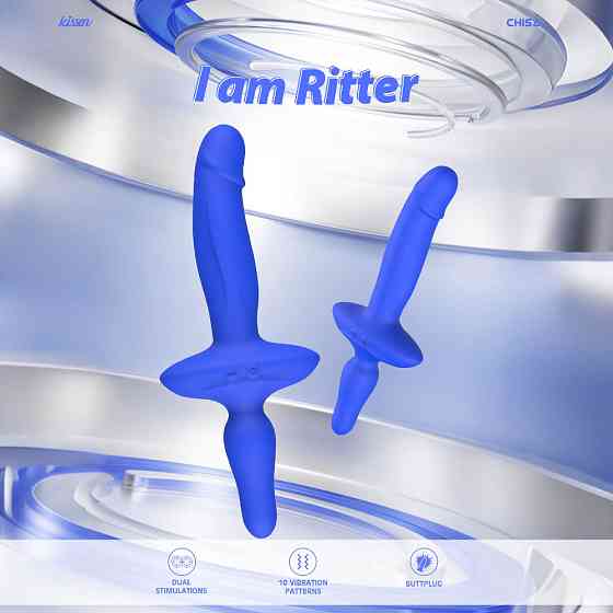 Подвійний вібратор з анальним стоппером Chisa Kissen Ritter синій Sex Aura Київ