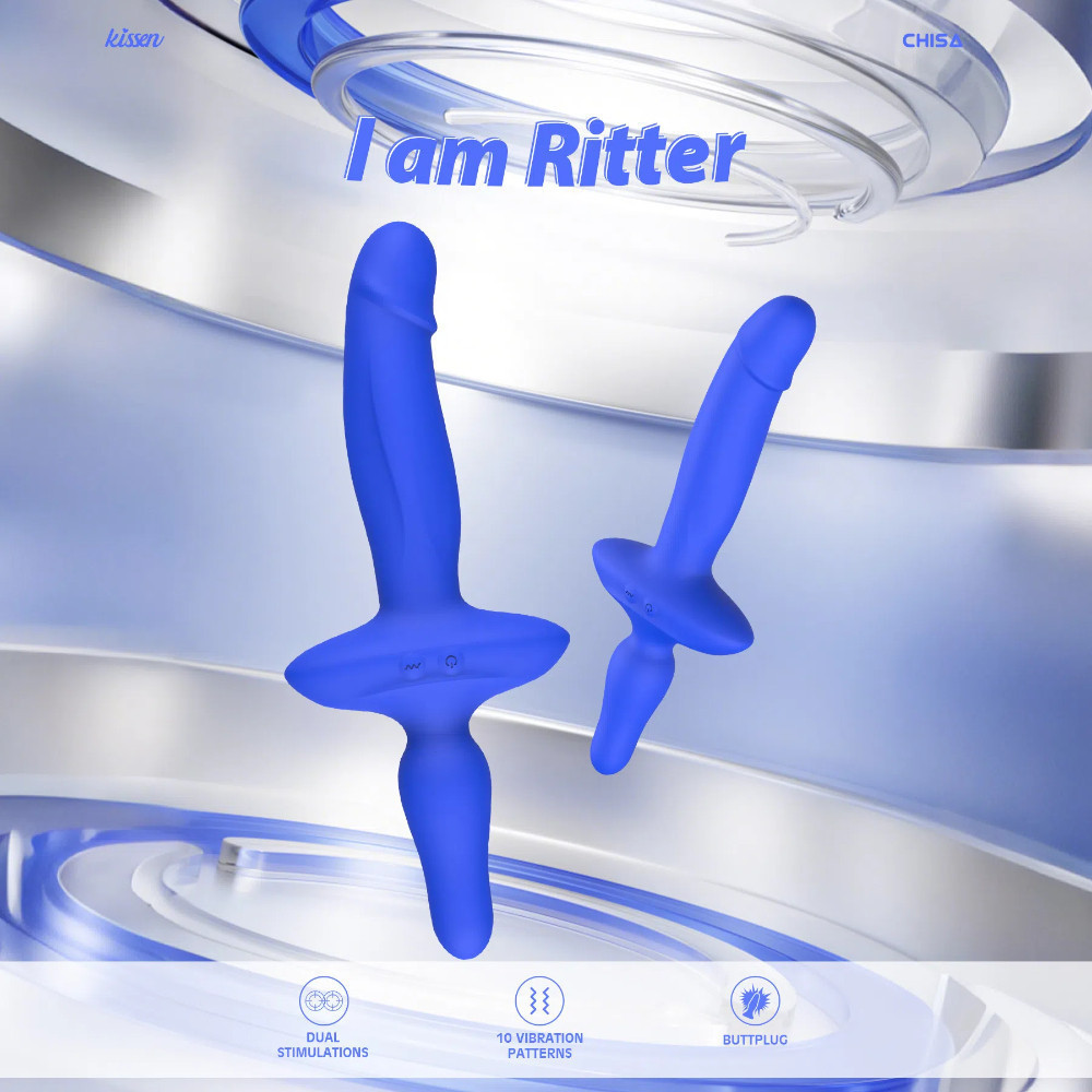 Подвійний вібратор з анальним стоппером Chisa Kissen Ritter синій Sex Aura Київ - фото 6