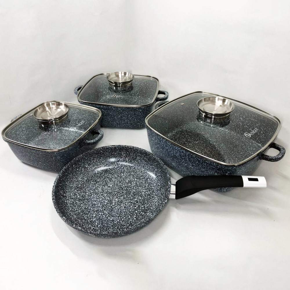 Набір посуду з мармуровим покриттям для дому, Набір кухонний мармуровий кухонний гранітний ZH-55 Івано-Франківськ - фото 9