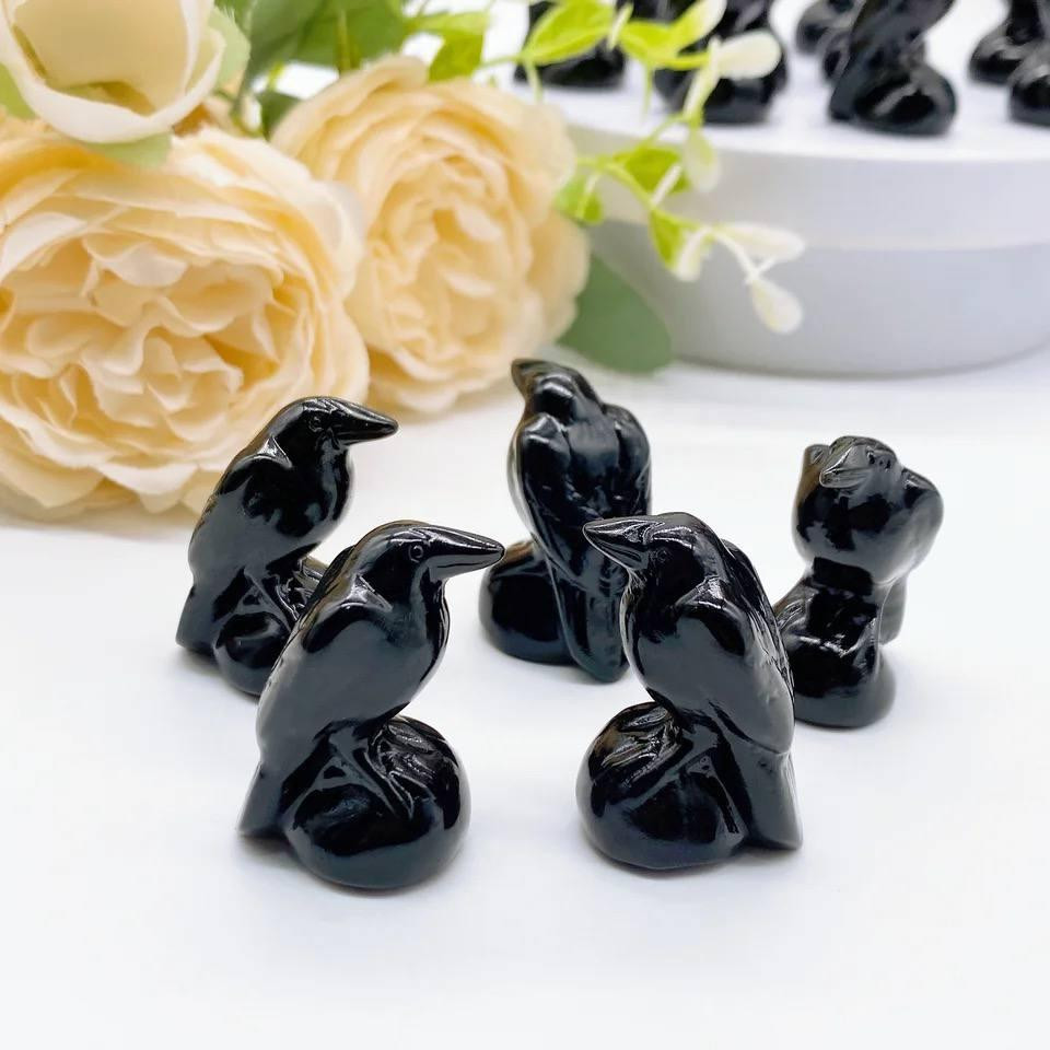 Ворон из натурального камня обсидиана 35 мм, сувенир из обсидиана. Киев - изображение 4