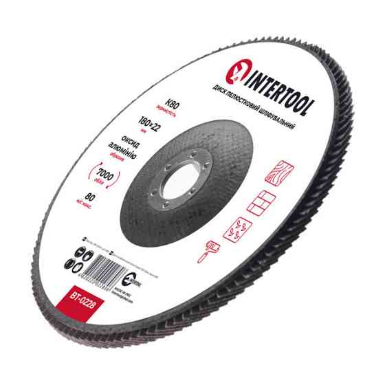 Диск шліфувальний пелюстковий, 180×22 мм, зерно K80, 7000 об/хв INTERTOOL BT-0228 Київ