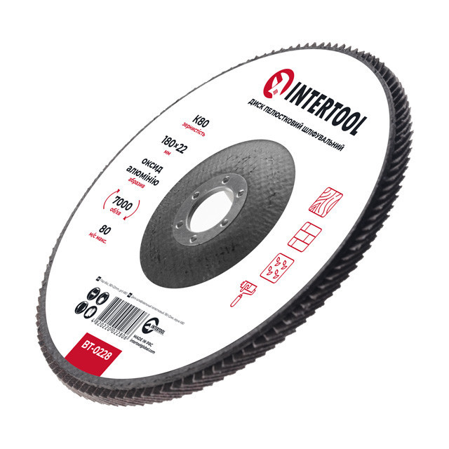 Диск шлифовальный лепестковый, 180×22 мм, зерно K80, 7000 об/мин INTERTOOL BT-0228 Киев - изображение 3