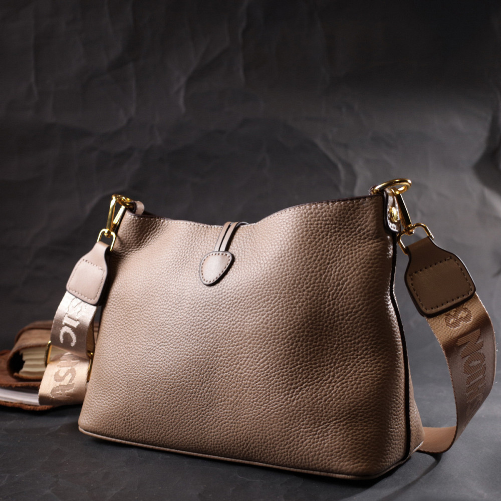 Сумка женская с оригинальной застежкой пуговкой из натуральной кожи Vintage 22320 Бежевая Киев - изображение 7