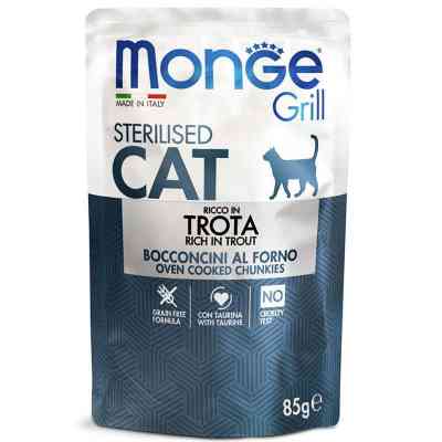 Влажный корм для кошек Monge Cat Grill Sterilised форель 85 г (кусочки в жиле) (8009470013659) Винница