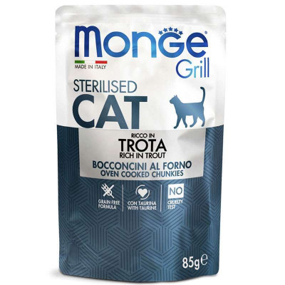 Влажный корм для кошек Monge Cat Grill Sterilised форель 85 г (кусочки в жиле) (8009470013659) Винница - изображение 1