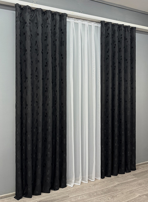 Комплект готових штор VR-Textil Жакард № 980ш Чорний 150х290 см 2 шт (30-780) Київ - фото 4