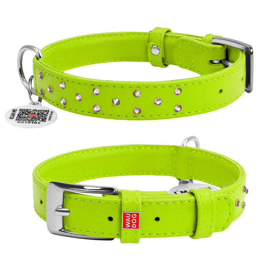 Нашийник для собак шкіряний WAUDOG Glamour з QR паспортом, з клейовими стразами, Ш 20 мм, Дов 3 Коломия - фото 4
