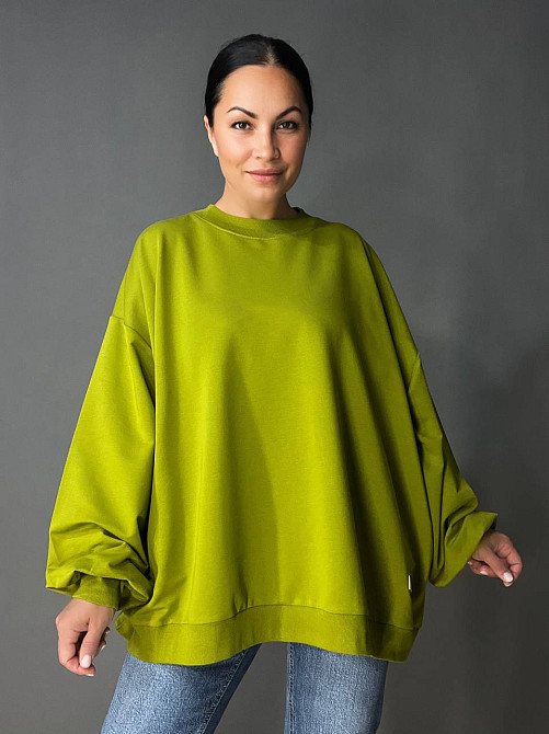 Свитшот женский MY CITY 3044 широкий оверсайз супер свободного кроя большие размеры, зеленый, one size Киев - изображение 9