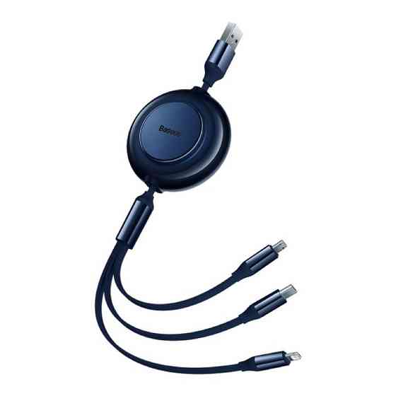 Кабель Baseus Bright Mirror 2 Series Retractable 3-in-1 Fast Charging  Data Cable USB to M+L+C 3.5A 1.1m Blue Київ