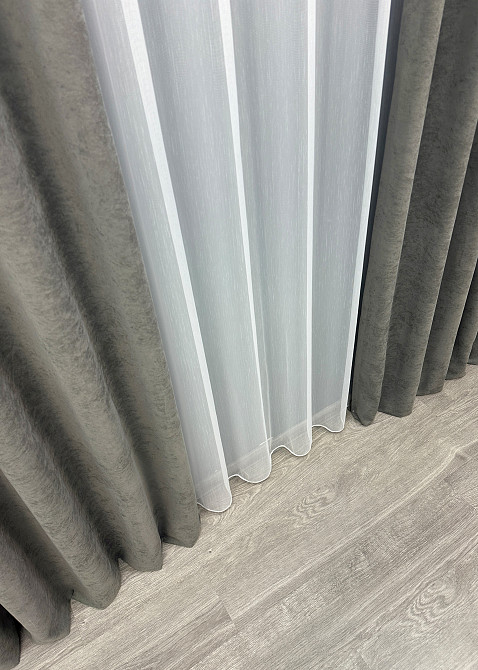 Комплект штор VR-Textil Мікровелюр Petek 150х270 2шт і Тюль 400х270 1702ш-1153т Сірий з білим 71-056/3 Київ - фото 8