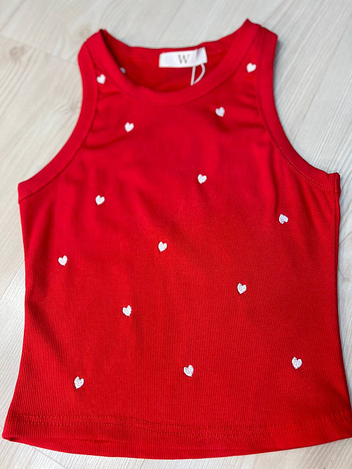 Майка женская W 9223 рубчик вышитые сердца one size , красный, one size Киев - изображение 2