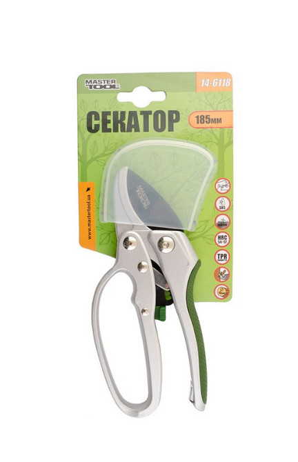 Секатор садовий MASTERTOOL з храповим механізмом 185 мм ручки AL+TPR лезо SK5+тефлон ковадло 14-6118 Рівне - фото 2
