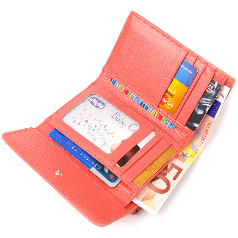 Стильный молодежный кошелек из натуральной кожи флотар CANPELLINI 21595 Коралловый Киев - изображение 5