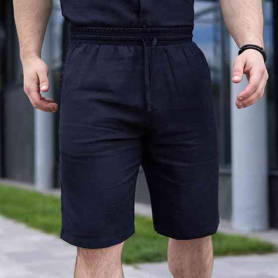 Шорти чоловічі льняні з кишенями темно-сині Pobedov Marsel Київ