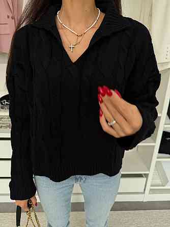 Женский теплый базовый свитер с воротником поло 50% коттон / 50% акрил Одесса