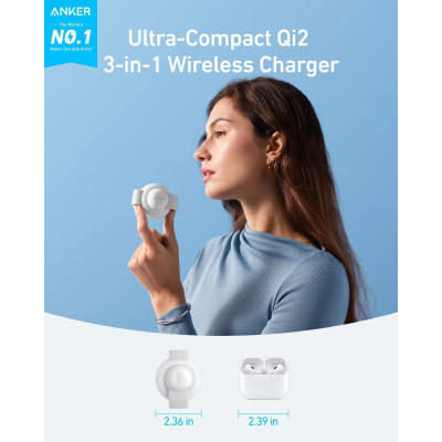 Зарядний пристрій Anker MagGo Wireless Charging Pad 15W 3-in-1 Foldable White (B25M8H21) Вінниця - фото 3