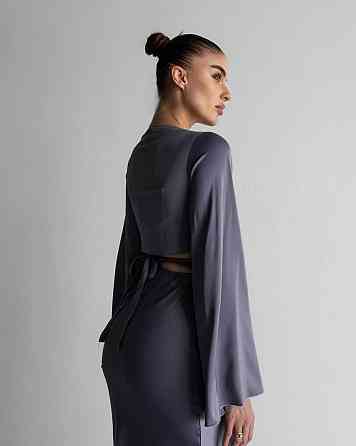 Женский элегантный романтичный костюм двойка Шелк Армани люкс Графит Одесса