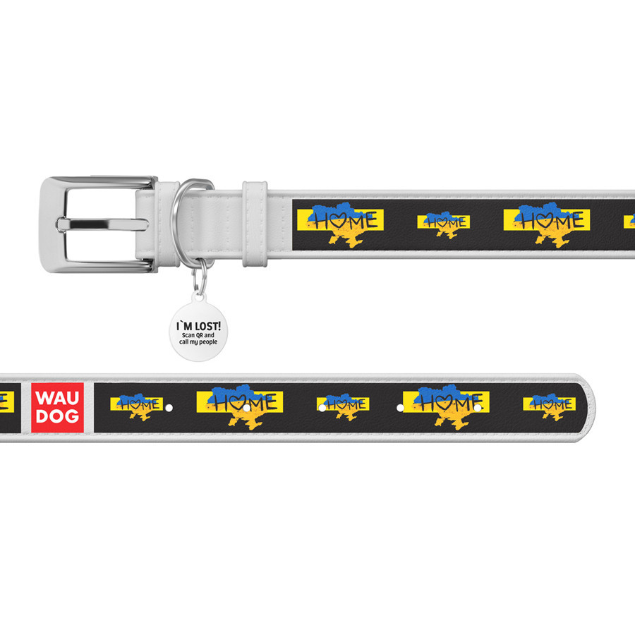 Нашийник для собак шкіряний WAUDOG Design з QR-паспортом, малюнок "Дом", XL, Ш 35 мм, Д 46-59 см, білий Вінниця - фото 3