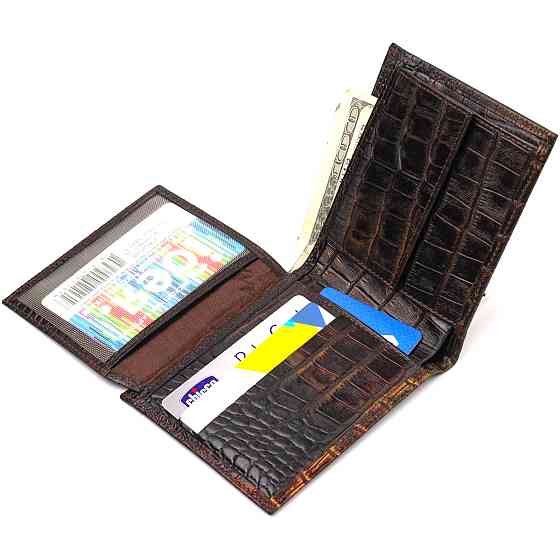 Оригинальное мужское портмоне из натуральной фактурной кожи с тиснением под крокодила CANPELLINI 21784 Темно коричневое Киев