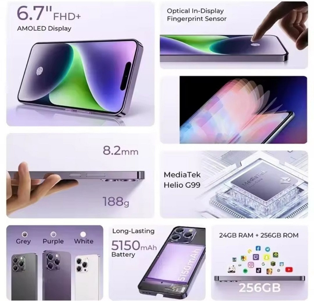 Телефон Oukitel P1 8/256Gb. Black/ Purple G99 5150mah Amoled 6.7