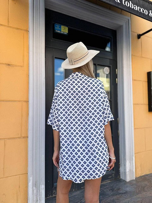 Жіночий легкий принтований костюм-двійка: сорочка та шорти турецький штапель. Синій, 44 Одеса - фото 2