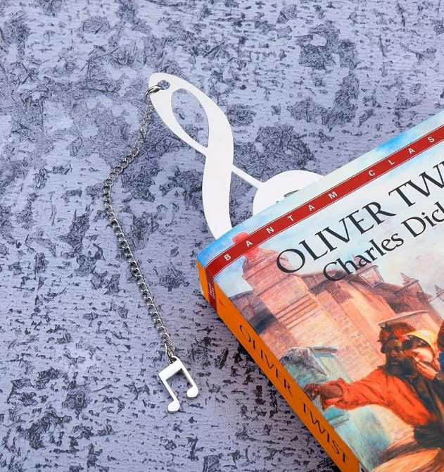 Закладка для книг Скрипковий ключ з нотою, металева з ланцюжком Київ - фото 4