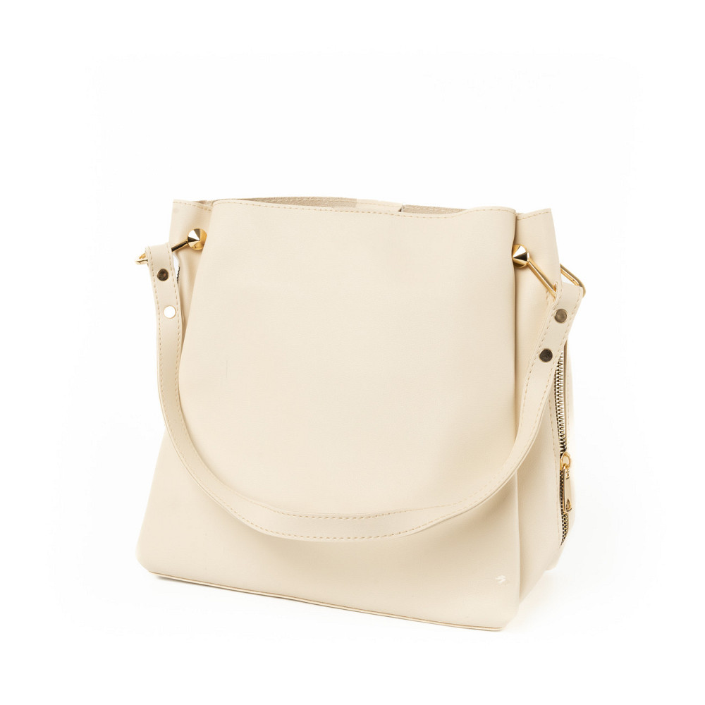 Сумка жіноча через плече містка стильна зі штучної шкіри з бічними блискавками, Молочний Кам'янець-Подільський - фото 1