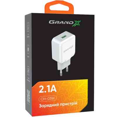 Зарядное устройство Grand-X 5V 2.1A White (CH-03W) Винница