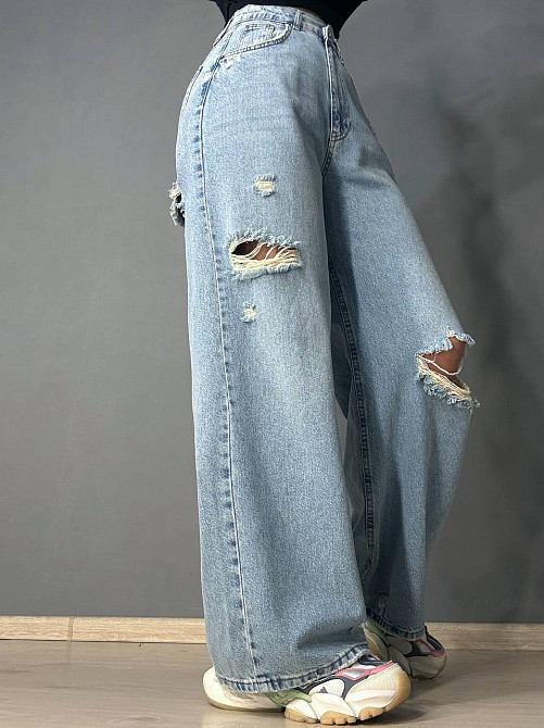 Джинси жіночі Its Basic 3311-1 super baggy широкі рвані блакитні, блакитний, 38, 38, 78 см, 107 см Київ - фото 1